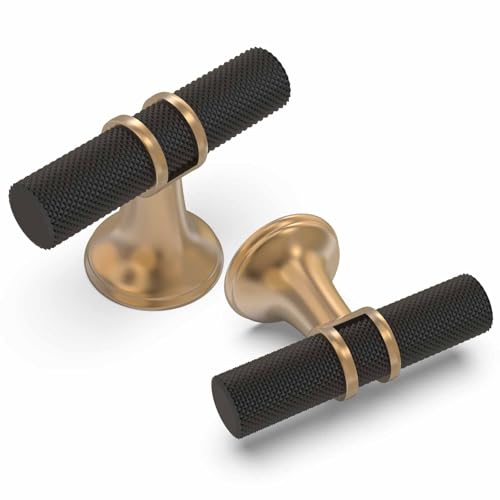 10 Pack Black and Champagne Bronze Kitchen Cabinet Knobs - color: Black and Champagne Knurled, size: Knobs