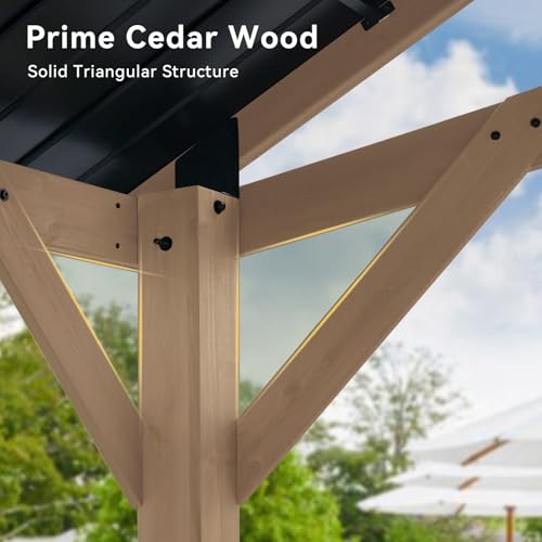 Aoxun 10' x 12' Wood Gazebo with Galvanized Steel Gable Roof, Gray - color: Taupe Gray, size: 10' x 12'