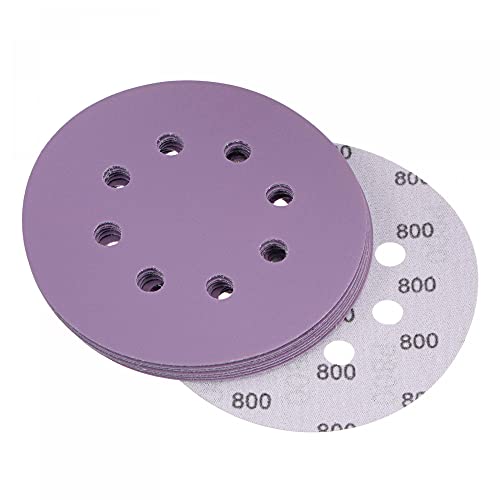 uxcell 10Pcs 5-Inch Purple Sanding Discs 800 Grits 8 Hole Hook and Loop Professional Aluminum Oxide Sand Paper Wet Dry Polish for Wood Metal Paint Finish - style: 800 Grit