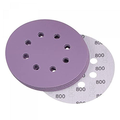 uxcell 10Pcs 5-Inch Purple Sanding Discs 800 Grits 8 Hole Hook and Loop Professional Aluminum Oxide Sand Paper Wet Dry Polish for Wood Metal Paint Finish - style: 800 Grit