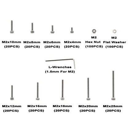 Metric M2 304 Stainless Steel Hex Socket Cap Screw Nut & Washer Kit - size: M2