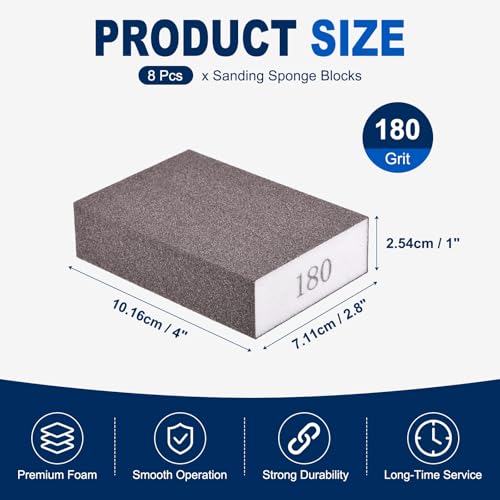 8Pcs 180Grit Sanding Sponges, Wet Dry Sanding Blocks - size: 180Grit