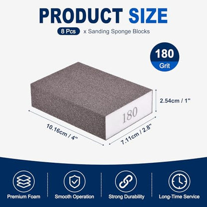8Pcs 180Grit Sanding Sponges, Wet Dry Sanding Blocks - size: 180Grit