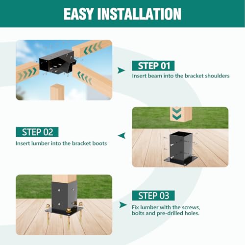 Slanted Pergola Brackets, 4PC Woodworks Pergola Kit 15° & 75° 4-Way Bracket with Post Base for 4x4'' (Actual: 3.5x3.5'') Wood Beams Elevated Wood Stand Kit - size: 1P 15° 4-Way + 1P 75° 4-Way Bracket + 2P Base