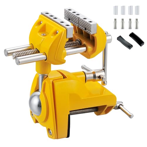 MAXMAN Bench Vise, 360° Cast Steel Swivel Base, 3 inch Multi-Purpose Clamp - color: Yellow