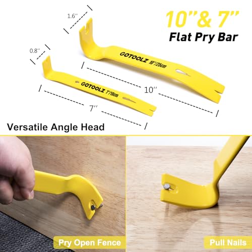 4-Piece Pry Bar Set, 12-Inch Utility Claw Pry Bar, 10-Inch & 7.5-Inch Flat Pry Bars Crowbar Claw, 8-Inch End Cutting Pliers, Nail Remover Tool for Baseboard, Floor, Nails Removal (Yellow 2026)