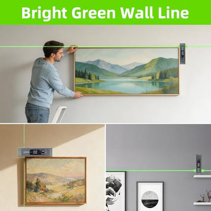 3-in-1 Digital Level LCD Display, Aluminum Angle Finder with Magnetic, Laser Level with 100Ft Laser cross line & Wall Line for Hanging Frames & Picture, USB-C Rechargeable