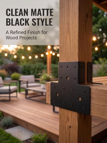 4x4 T-Shaped Column Beam Connectors Multi-Use Brackets for Pergolas - color: Black-4x4