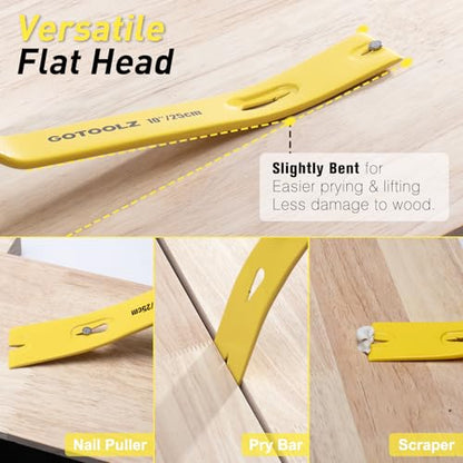 4-Piece Pry Bar Set, 12-Inch Utility Claw Pry Bar, 10-Inch & 7.5-Inch Flat Pry Bars Crowbar Claw, 8-Inch End Cutting Pliers, Nail Remover Tool for Baseboard, Floor, Nails Removal (Yellow 2026)