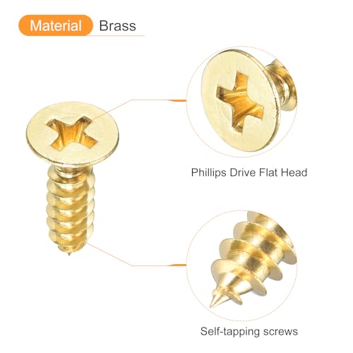 uxcell 20Pcs Brass Wood Screws, M5 x 16mm Phillips Flat Head Self Tapping Screw Woodworking Screw for Door Hinges, Wooden Furniture, Home Appliances - size: M5 x 16mm