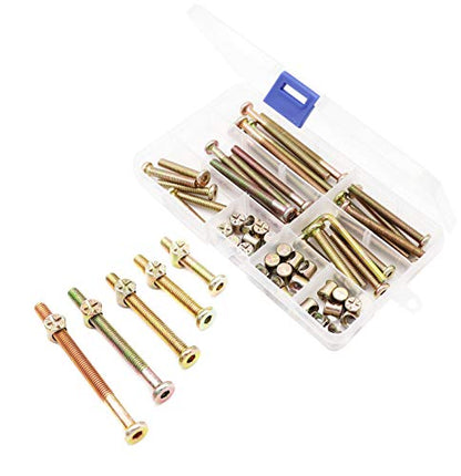Baby Crib Hardware Replacement Parts, 50pcs Zinc Plated Hex Socket Cap Bolts Barrel Nuts Set for Crib Cot Chairs Bed Furniture, M6 x 35mm/ 45mm/ 55mm/ 65mm/ 75mm - size: 25-Pack M6x35/45/55/65/75mm