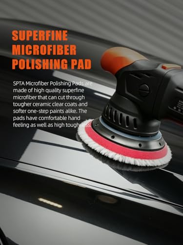 SPTA Microfiber Cutting Pads, Microfiber Finishing Pads 2Pcs 6Inch 150mm Finishing Disc Soft Microfiber Wax Removal Pad for Dual Action Car Polisher Finishing Polishing Waxing -MPBFS6W-2 - size: 6 inch(150mm)