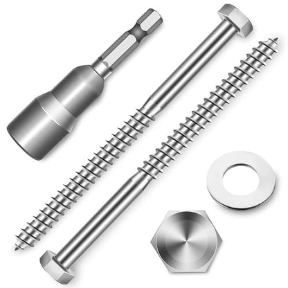 (4-Set) 1/2 x 6 Lag Screws, Stainless Steel Heavy Duty Hex Head Lag Bolts for Wood, Commercial/Industrial Grade 1/4 Bolts, Mounting Screws Bolts Kit, Bright Finish by Marysino - color: Silver, size: 1/2 x 6"