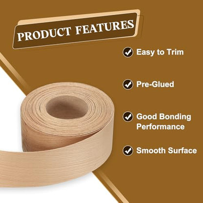 uxcell 2 Inch x 26ft Wood Veneer Edge Banding, Pre-Glued Flexible Beech Edging Strips, Iron on with Hot Melt Adhesive Wood Tape for Cabinet Repair and Furniture Restoration - size: 2 Inch x 26ft