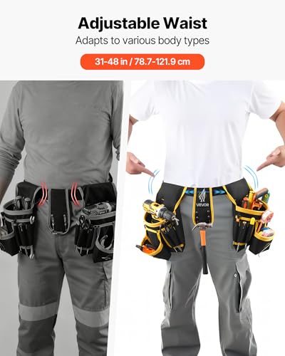 VEVOR Tool Belt, Magnetic Tool Pouch for Men, 28 Pockets Heavy Duty Adjustable Utility Belt Detachable Work Bag for Electrician, Carpenter, Construction, Work Apron Organizer, Waist Adjust 31 to 48in - size: 28 Pockets