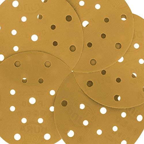 Dura-Gold 6" Gold Sanding Discs, 400 Grit, Box of 50, Hook & Loop, 17 Hole - size: 400-Grit