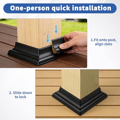 4-Pack Aluminum 4x4 Post Base Cover - Split Black Trim Skirt - color: Black English Style
