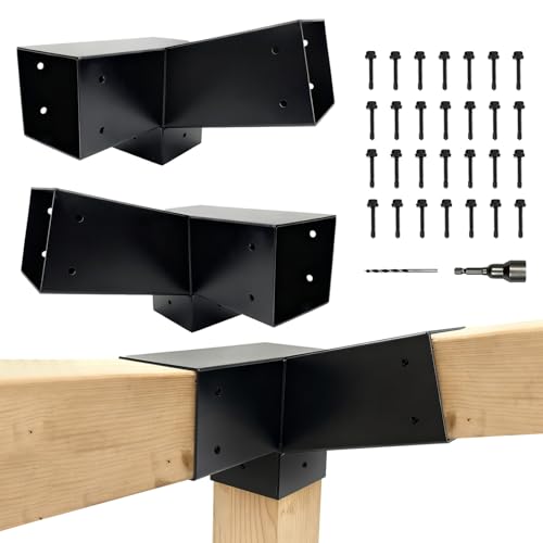 2Pcs 30° Lean Pergola Kit 4x4(Inner 3.5x3.5), 3-Way Slanted Pergola Roof Bracket,Wood Post Bracket DIY Gazebo Brackets-Hardware Kit for Outdoor Wood Beam Post Sunroom Carport Cabin.