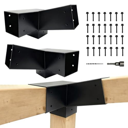 2Pcs 30° Lean Pergola Kit 4x4(Inner 3.5x3.5), 3-Way Slanted Pergola Roof Bracket,Wood Post Bracket DIY Gazebo Brackets-Hardware Kit for Outdoor Wood Beam Post Sunroom Carport Cabin.