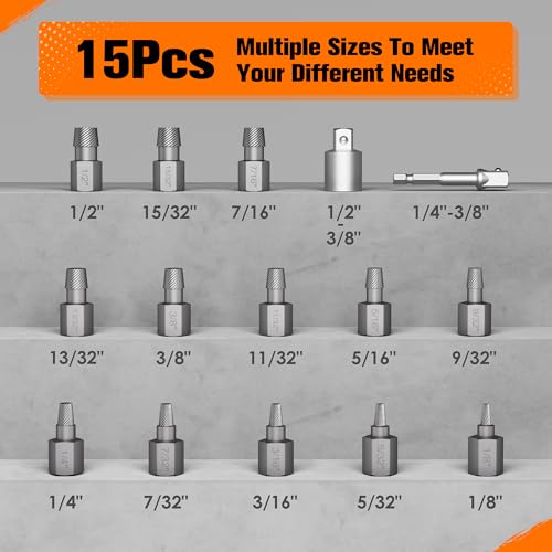 15PCS Screw Extractor Set, 3/8" Drive Bolt Extractor Kit - size: 15 Pieces
