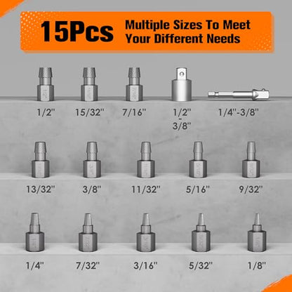 15PCS Screw Extractor Set, 3/8" Drive Bolt Extractor Kit - size: 15 Pieces