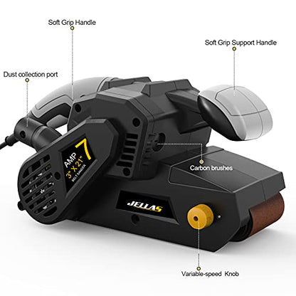 Jellas 7Amp Handheld Belt Sander, 3 21 Inch with Dust Bag for Woodworking
