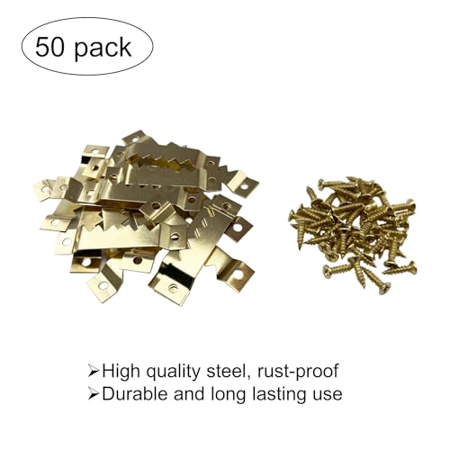 50 Pack Large Sawtooth Picture Hangers (Gold, Supports 50 lbs) - color: Large Gold - 50 Pack