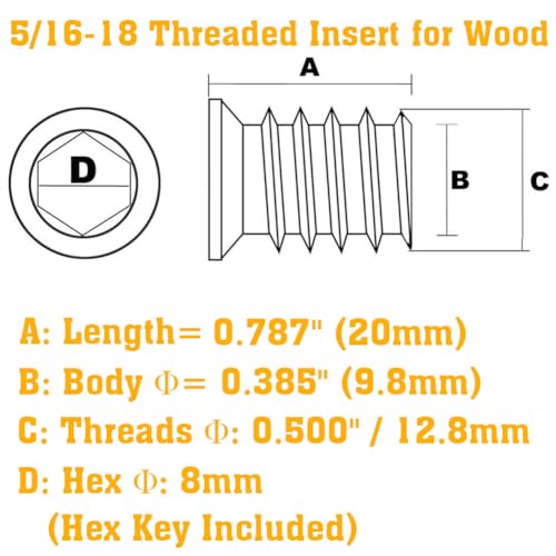 5/16-18 Threaded Inserts for Wood 20mm Length Furniture Screw in Threaded Insert Nuts 40 Pieces - size: 5/16-18 x 20mm*40pcs