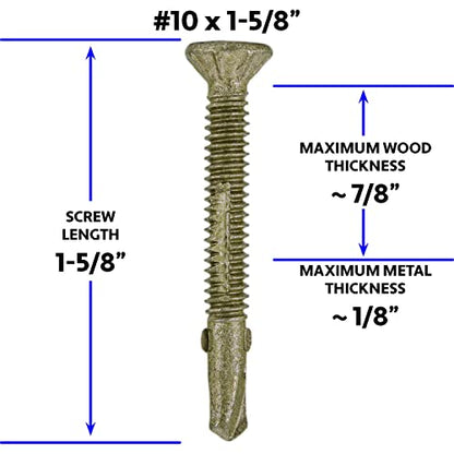 Jake Sales #10x1-5/8 Reamer Tek Torx/Star Head Self-Drilling Wood to Metal Screws - for Flatbeds, Trailers or Fastening Wood to Steel -T-25 Torx Screw Head (Full Box 4,000 Screw Count) - size: 1-5/8"