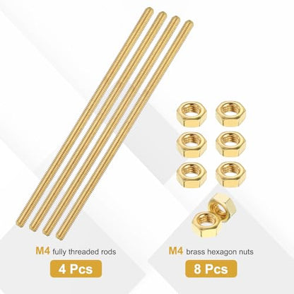 uxcell 4 Sets Brass Fully Threaded Rod, M4x0.7mm Pitch Right Hand Threads Studs with Solid Brass Hex Nuts, 120mm/5 Long Threaded Screw Rods Fasteners for Anchors Bolts Hangers Clamps - size: M4x0.7mmx120mm