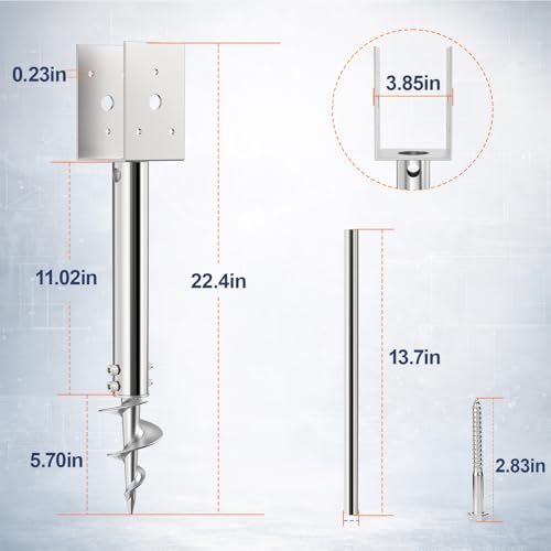 No Dig Ground Screw Anchor for 4x4 Post, Heavy Duty 304 Stainless Steel Fence Post Anchor with Removable Auger, Post Holder for Mailbox, Signs, Fence, Deck Support (4PCS) - size: 4PCS