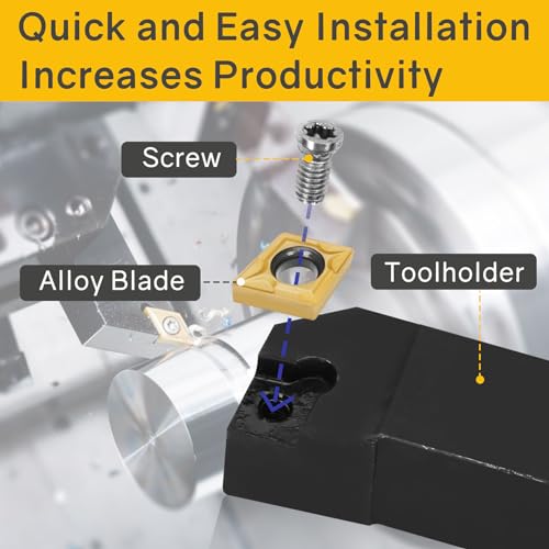 Indexable Lathe Turning Tool 21Pcs Kit 1/2'' 12mm Shank 7 Pcs Metal Lathe Tool Holder Set with 14 Pcs Turning Inserts for Turning Grooving Threading Boring Carbide Inserts Carbide Turning Tool - style: 7pcs 1/2" 12mm holder+14pcs inserts