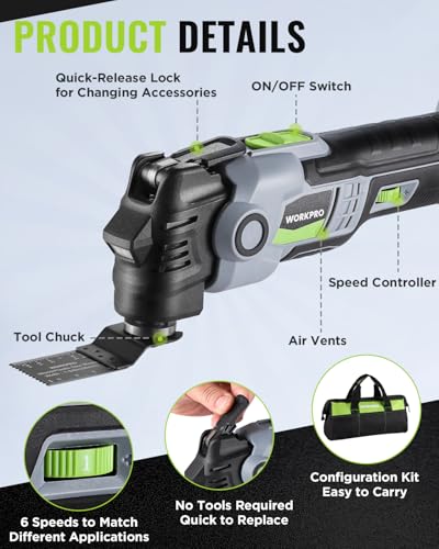 WORKPRO 20V Brushless Cordless Oscillating Multi-Tool Kit - size: Cordless 20 V