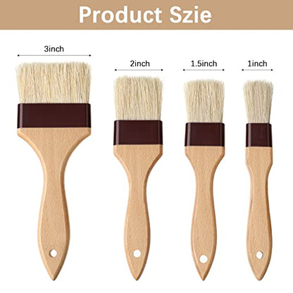 Boao 4 Pcs Pastry Brush, Natural Bristle Basting Brush, 1, 1.5, 2, 3 Inch - size: 1, 1.5, 2, 3 Inch