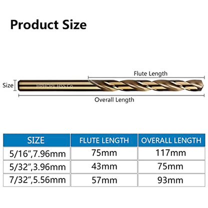 7/32 Inch Cobalt Drill Bits 10Pcs - HPHOPE M35 HSS Metal Twist Drill Bits Set, Jobber Drill Bits Length and Straight Shank, Suitable for Drilling in Hard Metal, Stainless Steel, Cast Iron - size: 7/32-inch, 10Pcs
