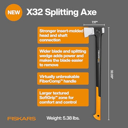 Fiskars X32 Splitting Axe 32", Splitter for Large Wood Logs & Firewood - style: 32" Splitting Axe