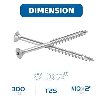 WELLOCKS #10 x 2 in 304 Stainless Deck Screws, 300 PCS - size: #10×2"