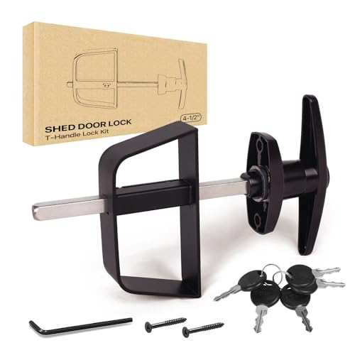Shed Door Latch, T‑Handle Shed Lock, 4‑1/2" Stem, Black Lock - size: 4.5inch T