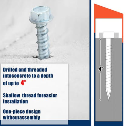 Tandefio 40 Pack 3/8 x 4 Concrete Anchors and Screw Kits Galvanized - size: 3/8" X 4"