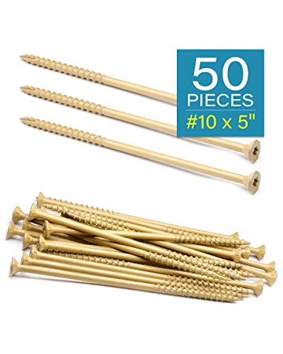 Deck Screws, Exterior Wood Screws #10 x 5 Inch 50 Pcs, Carbon Steel Star Drive and Coarse Threads, Anti-Corrosion, Tan Coated Screws for Decks, Fences and Other Outdoor Use | by IMSCREWS - size: #10 x 5"