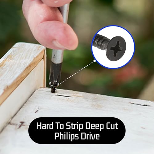 Bolt Dropper #8 x 1-1/4-Inch Black Screws, Pack of 25 - Xylan Coated Stainless Steel Flat Head Phillips Wood Screws - Corrosion Resistant for Wood, Drywall Applications, and Outdoor Projects - size: #8 x 1-1/4''