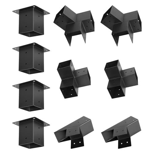 VEVOR Pergola Kit, 4x4 Inch Pointed-Roof Pergola Brackets for 3.5x3.5 in Lumbers in Actual Size, 3-Way / 4-Way Gazebo Bracket with Post Bases & Ridge Brackets for Outdoor Pergolas Gazebo Shed, 14 Pcs - size: 4PC 3Way+4PC 2Way+2PC Riddge +4PC Base 4*4 SET