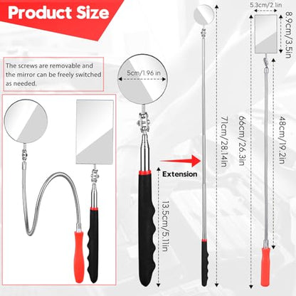 Telescoping & Bendable Inspection Mirror – Round & Square Heads, Black/Orange - color: Red/Black