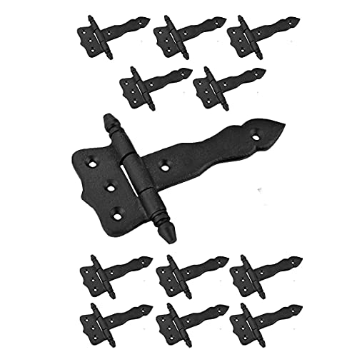 Renovators Supply Manufacturing Pack of 12 Shed Door Hinge 5 in. Black Wrought Iron Antique Style Decorative Flush Mount Cast Iron Barn Door Shed Hinge with Mounting Hardware - size: Pack of 12