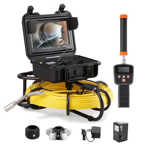 VEVOR Sewer Inspection Camera, 300 ft/91.5 m, 9" Pipeline Camera w/DVR & 512Hz Locator, IP68 Waterproof, 12 LEDs, 16 GB SD Card for Sewer, Drain & Duct Pipe Plumbing - size: 300ft/91.5m, style: 9" Screen with 512Hz Locator