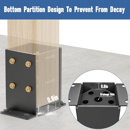 4x4 Post Base, Heavy Duty Post Anchor with Anti-Corrosive Partition - size: 4"x4"