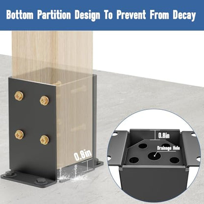 4x4 Post Base, Heavy Duty Post Anchor with Anti-Corrosive Partition - size: 4"x4"