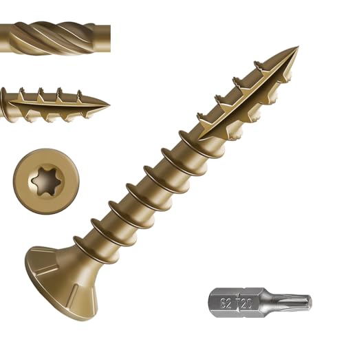 Wensilon #8 * 1" Deck Screws, (3500pcs) 15 lbs.Exterior Wood Screws, Rust Resistant epoxy Coated, Bronze, T20 Star Bit - color: Yellow, size: 8*1"