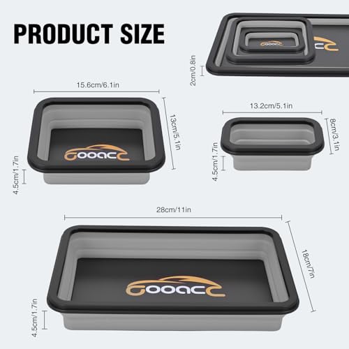 GOOACC 3 Sizes Collapsible Magnetic Parts Tray Set Light Grey - color: Grey