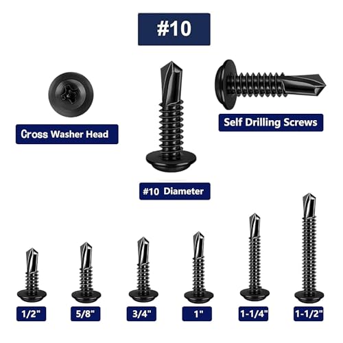 100pcs #10x1/2 Black Phillips 410SS,High-Strength Self-Drilling Screws. - color: BLACK, size: #10x1/2"